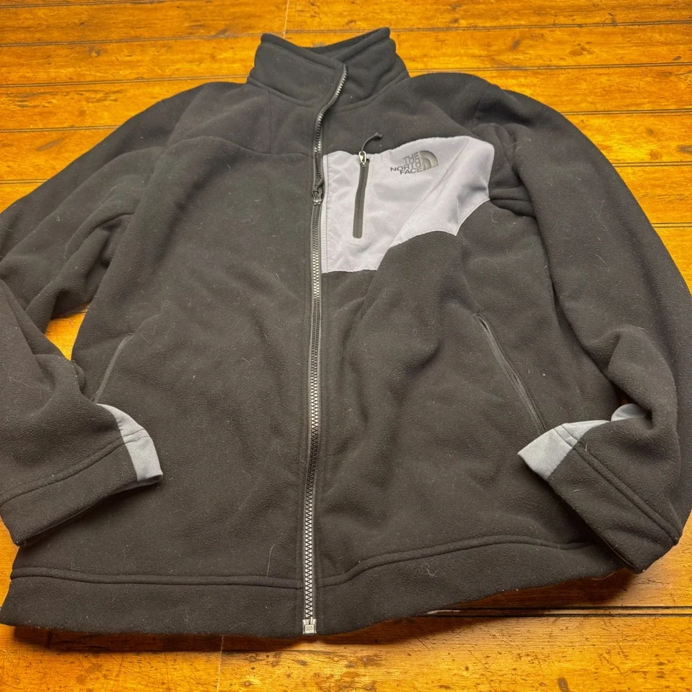 The North‎ Face Mens Large Black Gray Full Zip Fleece Jacket Denali Style